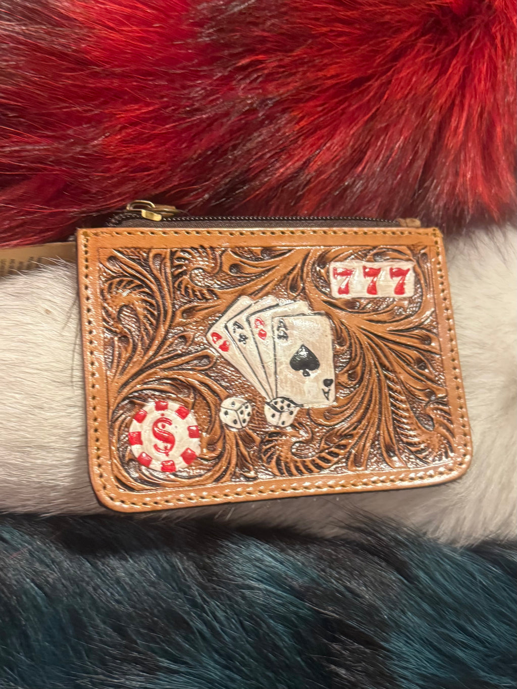 Genuine Tooled Leather Poker Card Coin Purse