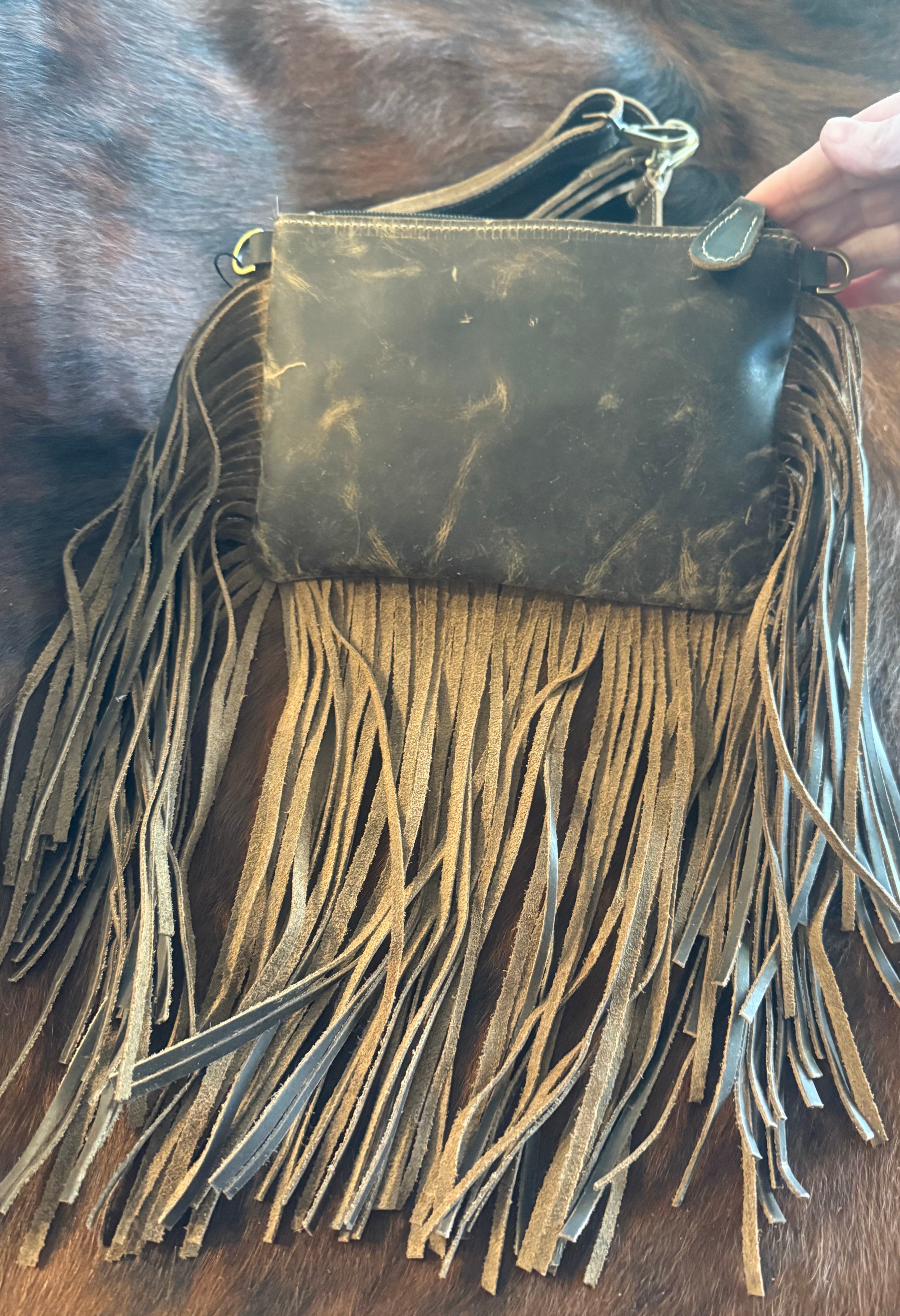 Leather & Cowhide Fringe Crossbody Bag