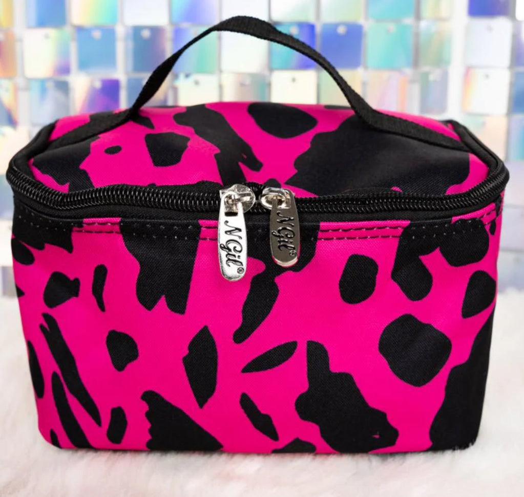 Hot Pink Cow Print Makeup Bag