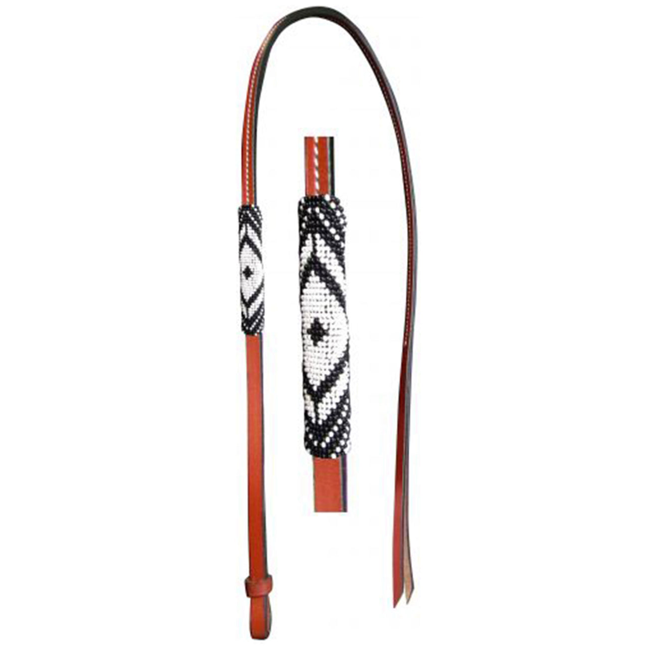 4ft Leather over & under whip with black and white beaded overlay