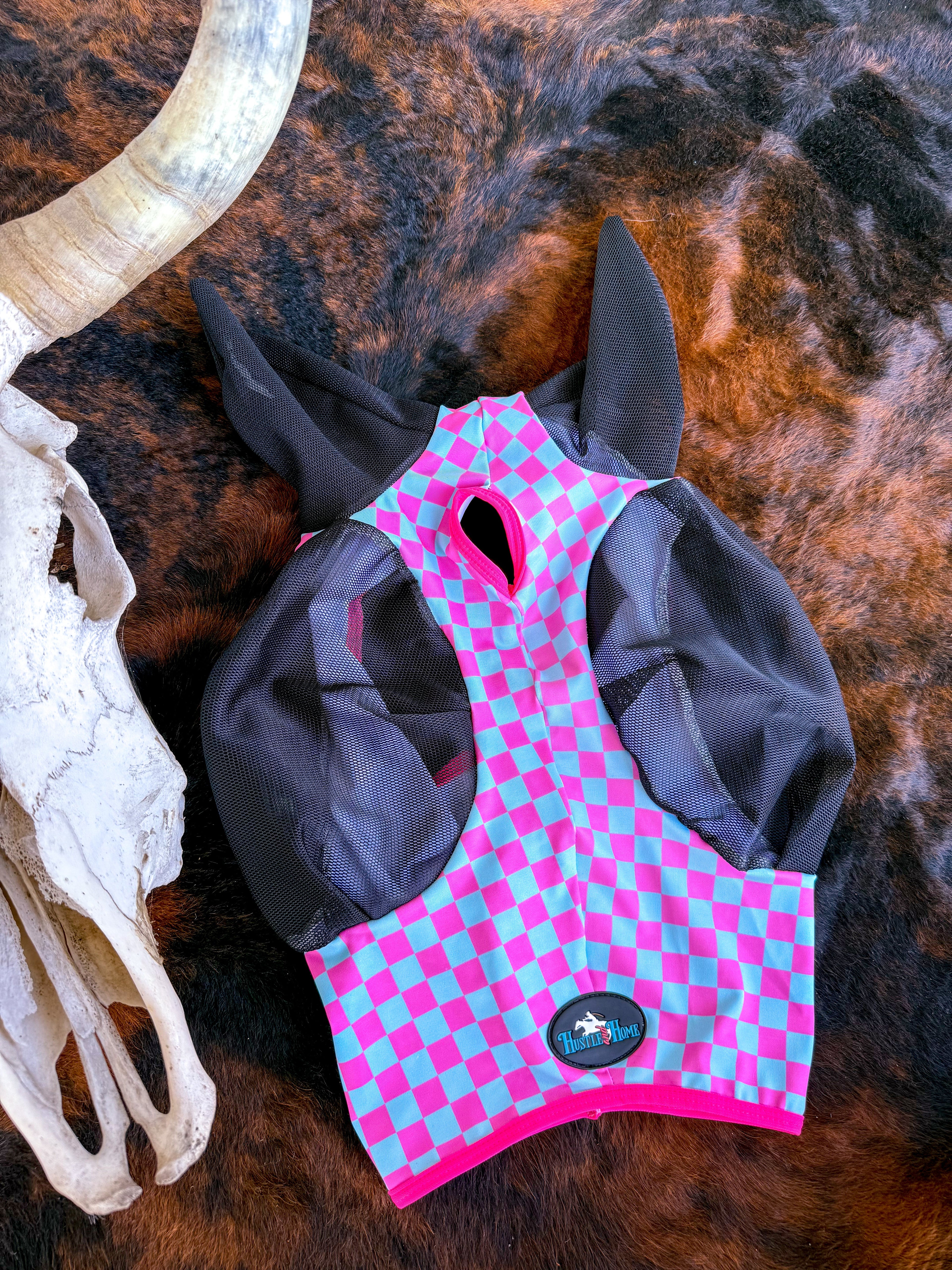Checks Out (Pink/Turquoise) Fly Mask