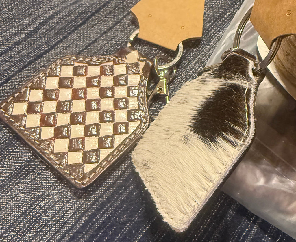 Chocolate Checkered Keychain with Cowhide Back