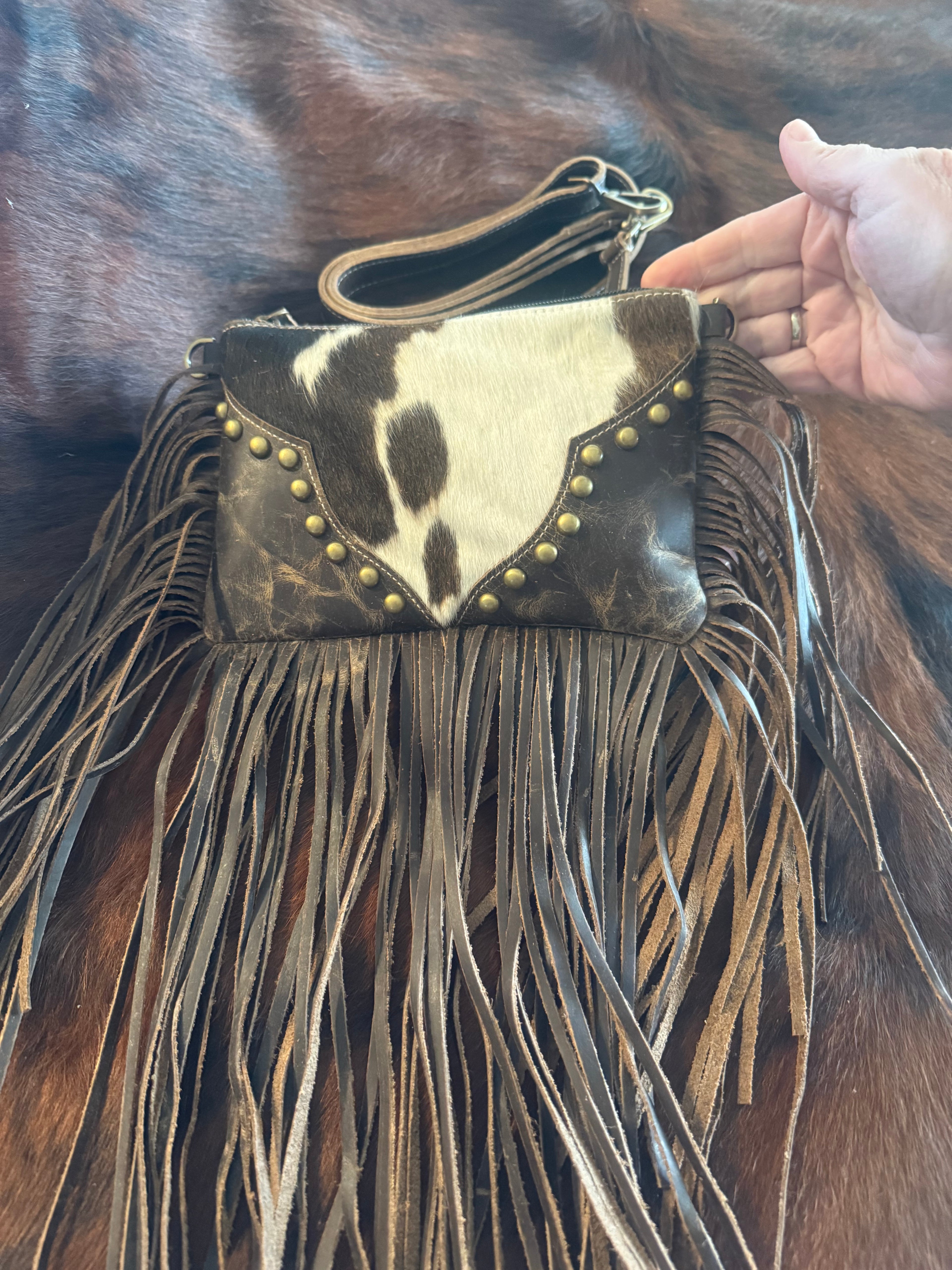 Leather & Cowhide Fringe Crossbody Bag