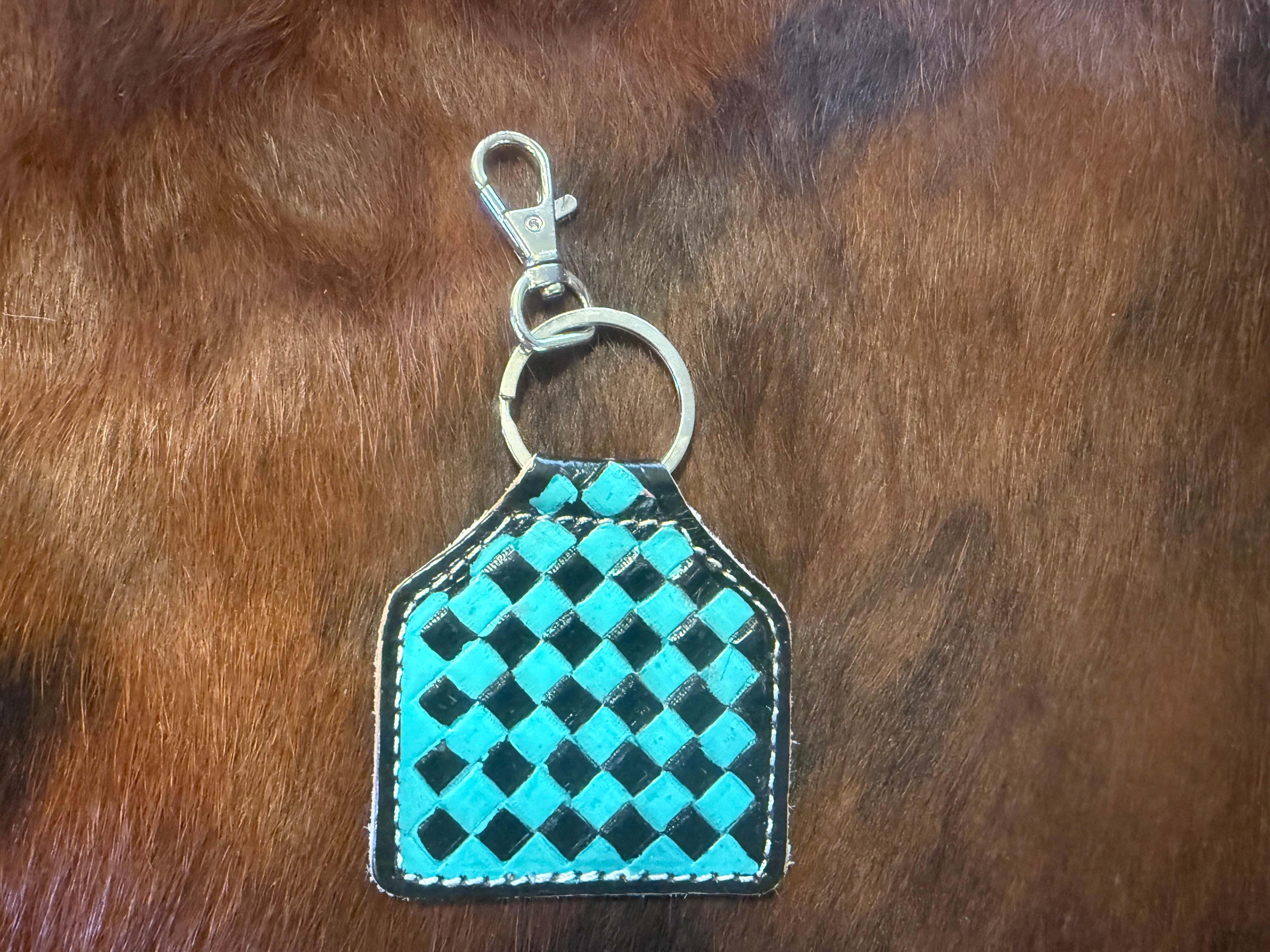 Turquoise Checkered Keychain