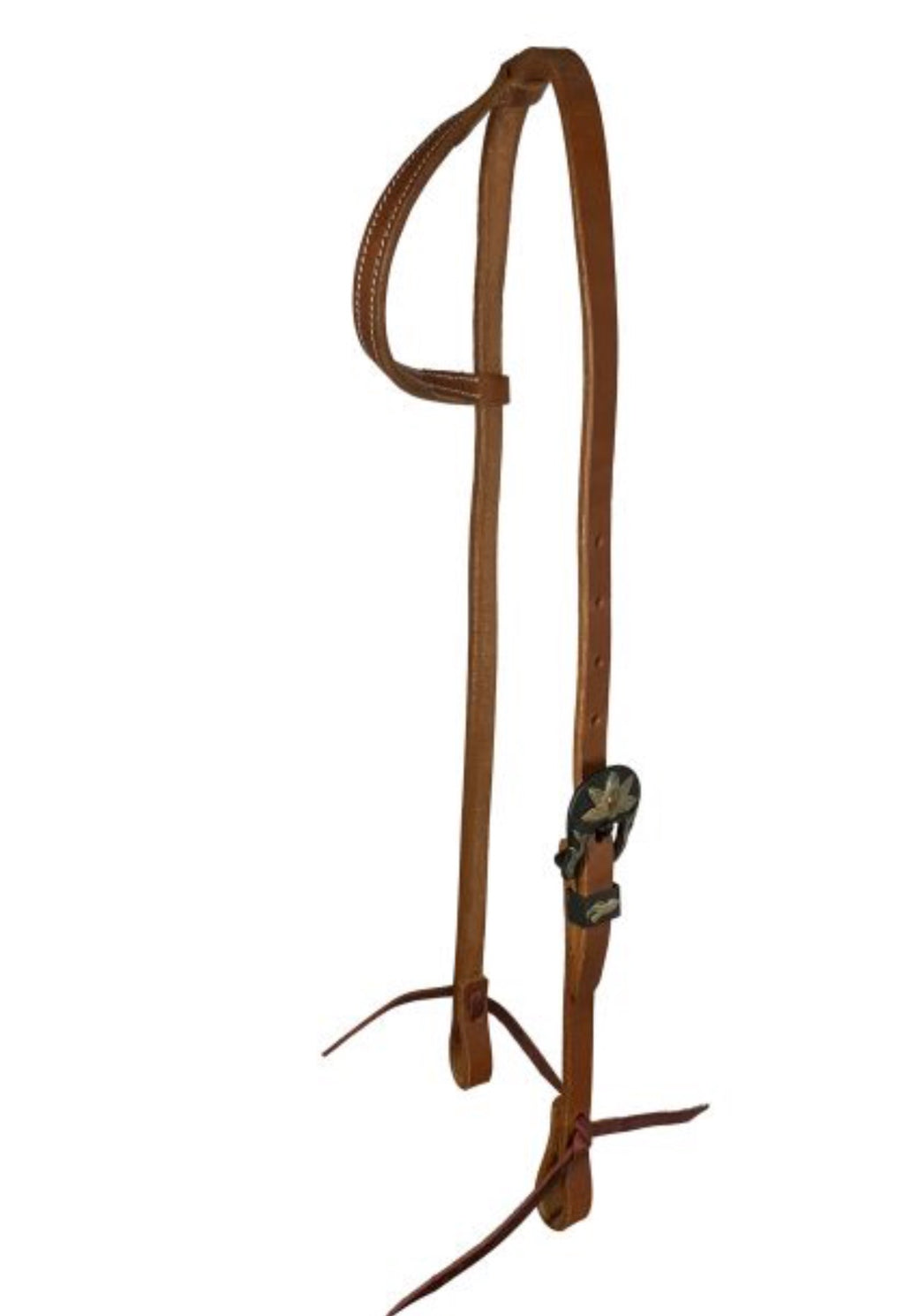 Argentina Cow Leather One Ear Headstall With Gold and Copper Engraved Overlayed Buckle