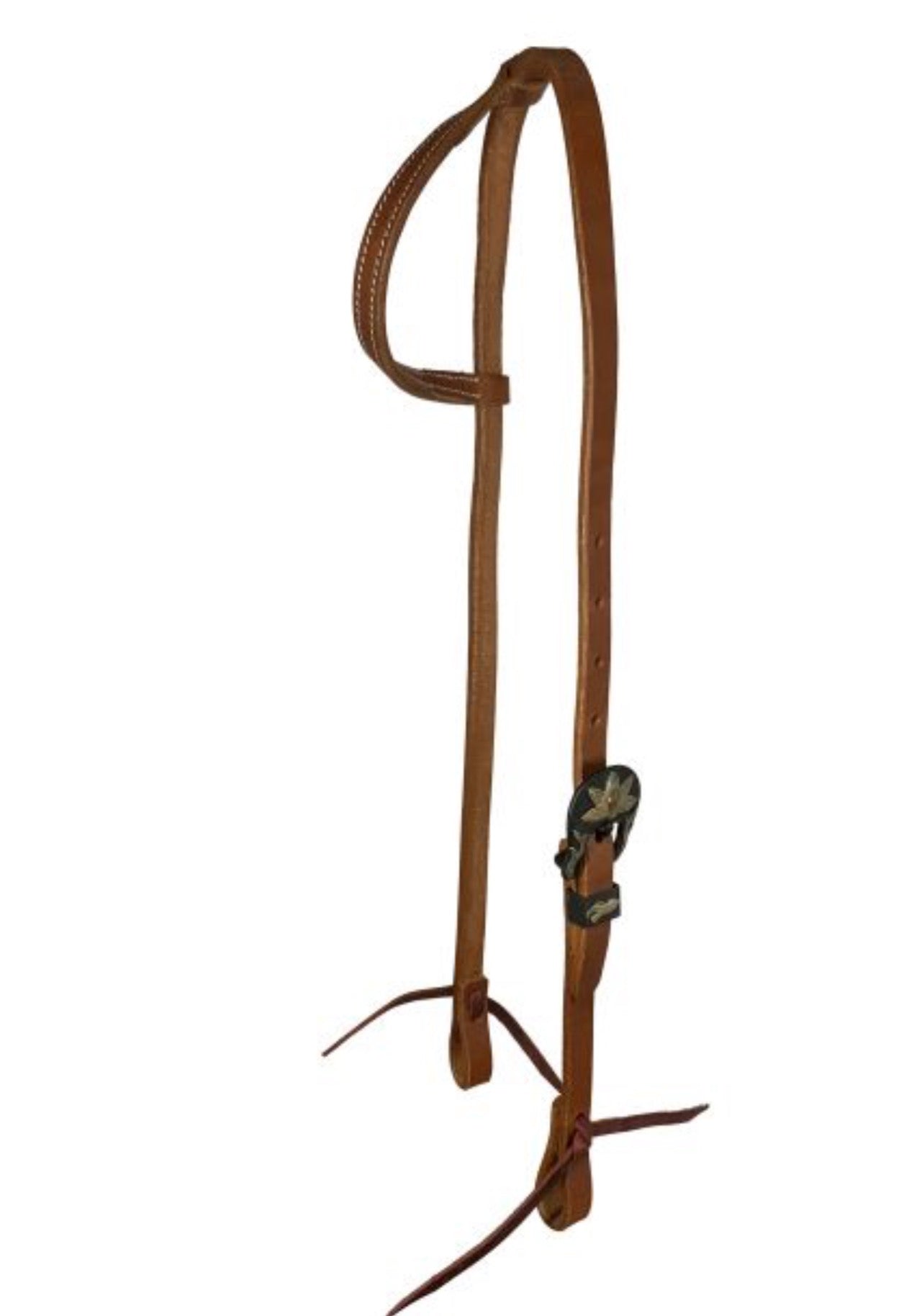 Argentina Cow Leather One Ear Headstall With Gold and Copper Engraved Overlayed Buckle