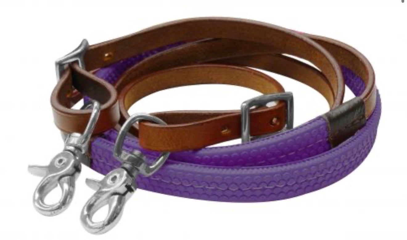 7ft rubber grip barrel reins Purple