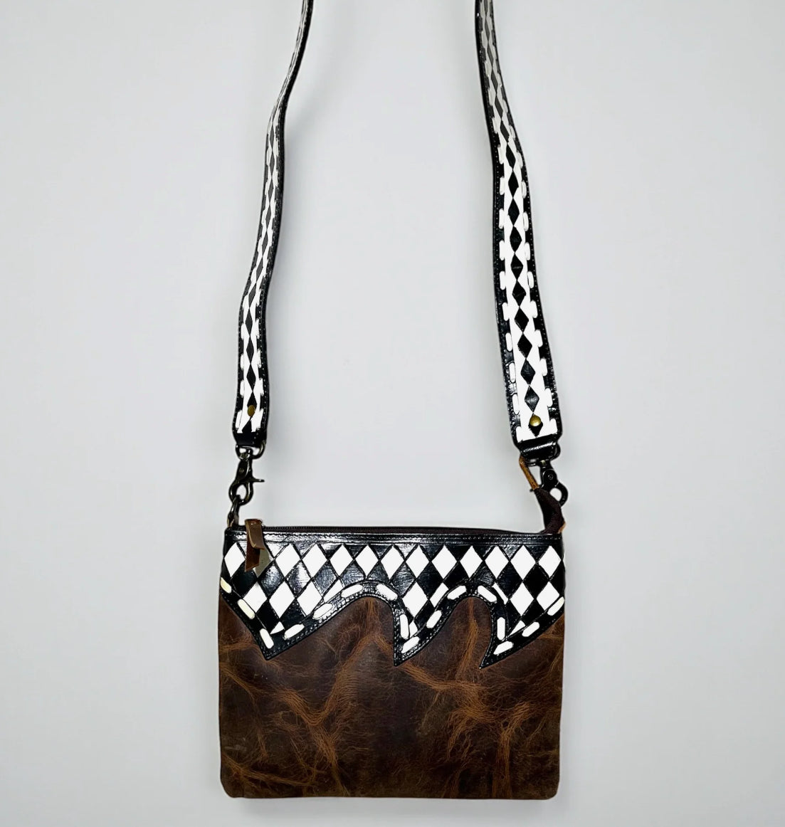 Trendy Checker Tooled Leather Crossbody