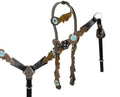 One ear headstall with cut out filigree tooling accented teal painted tooled flower