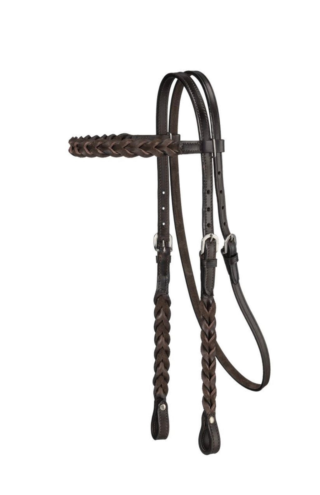 Tough1 Dark Oil Braided Leather Brow Headstall
