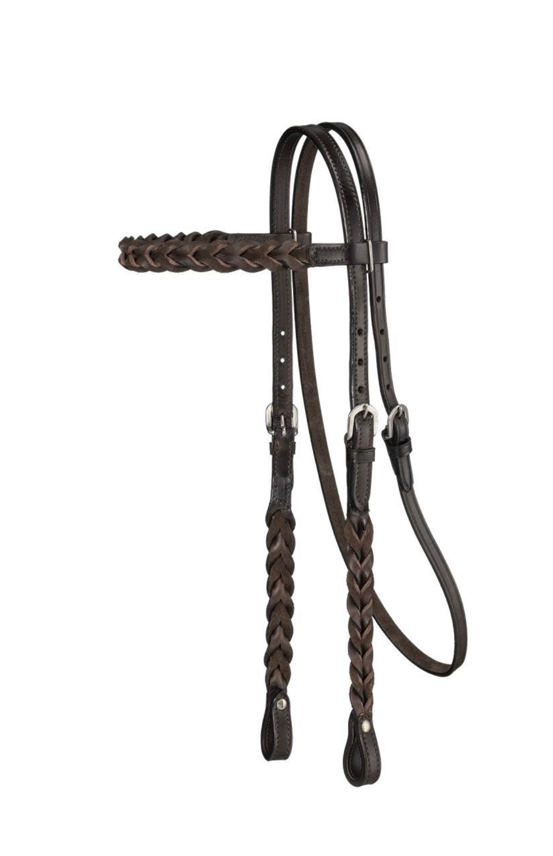 Tough1 Dark Oil Braided Leather Brow Headstall