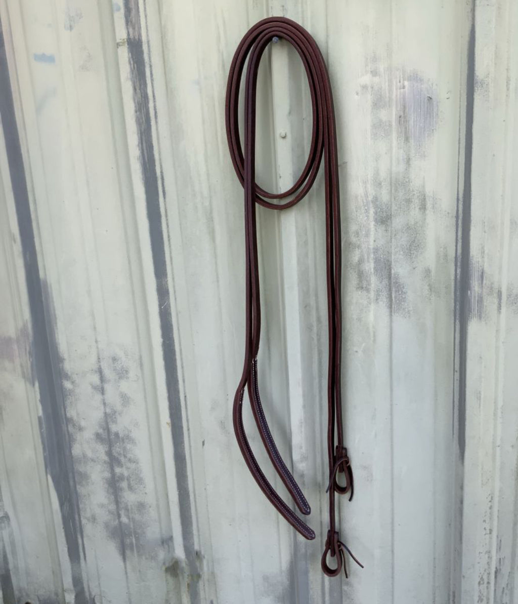 8' x 5/8" Oiled Harness Leather Split Reins with Weighted Ends