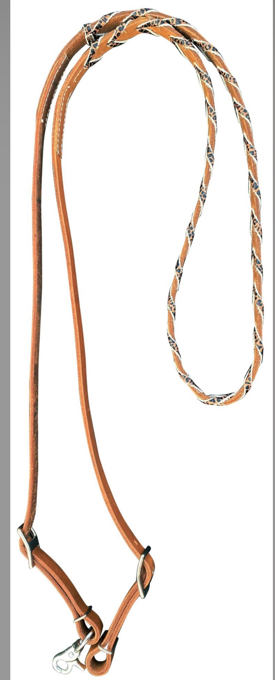 Cheetah print laced Argentina leather contest reins