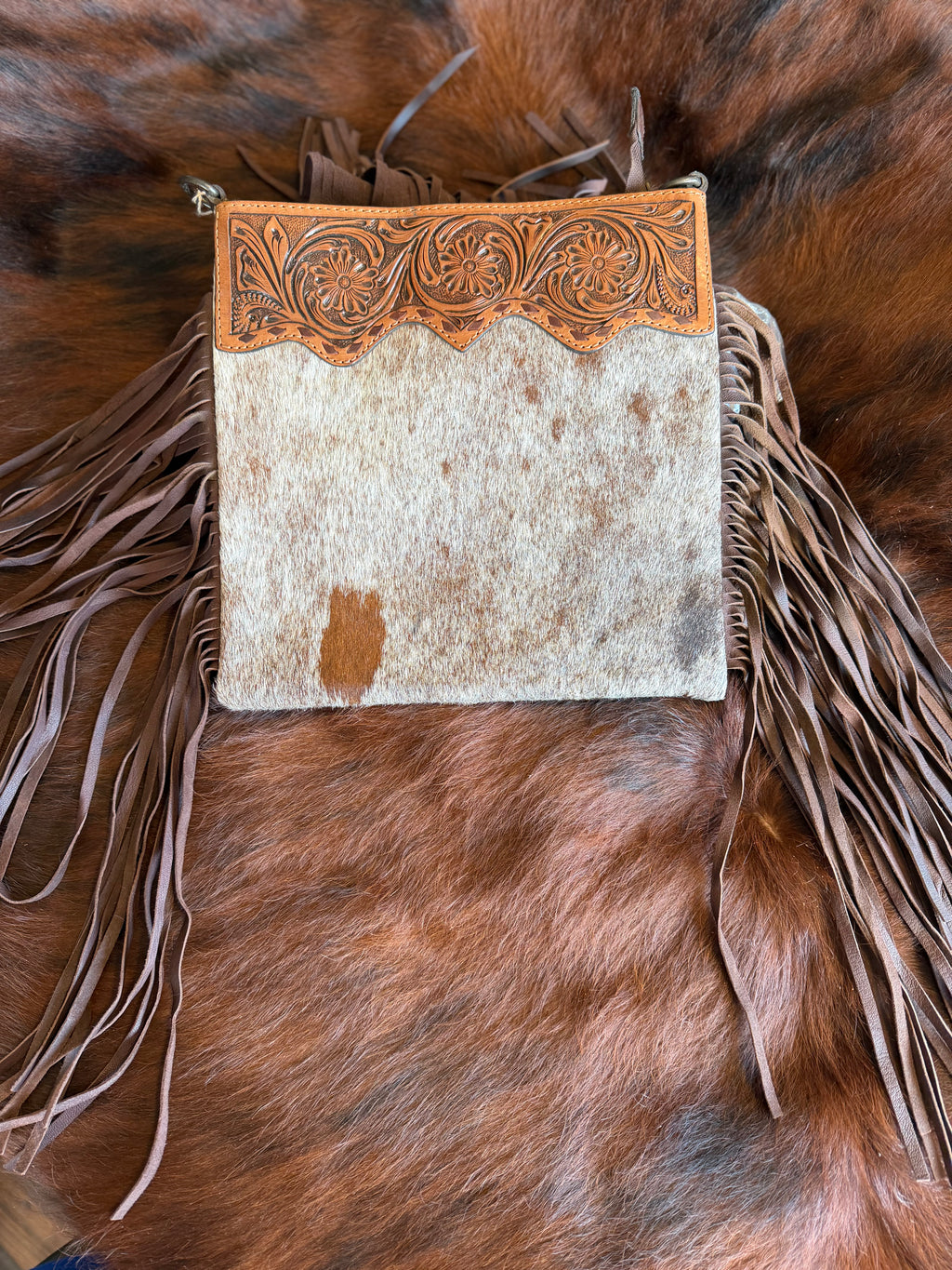 Cowhide & Fringe Crossbody Bag