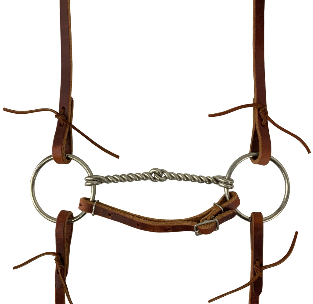 Harness Oiled Leather One Ear Headstall with O-Ring Snaffle and 8ft Reins