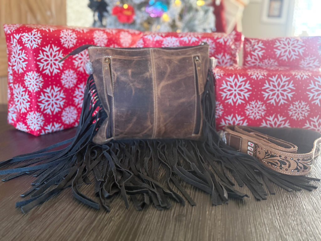 Brown 777 Cowhide & Fringe Crossbody Bag