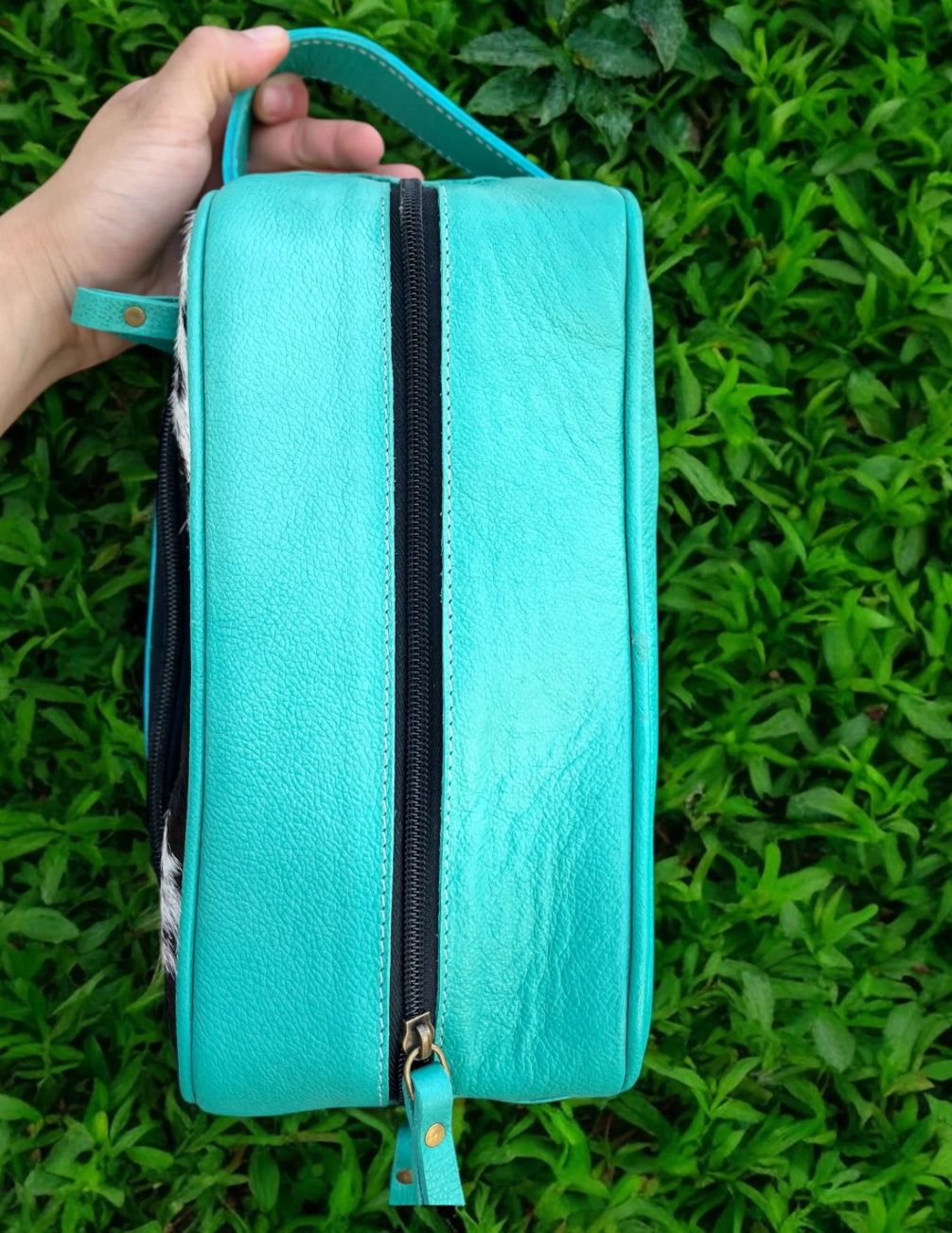 Turquoise Cowhide & Leather Toiletry Bad