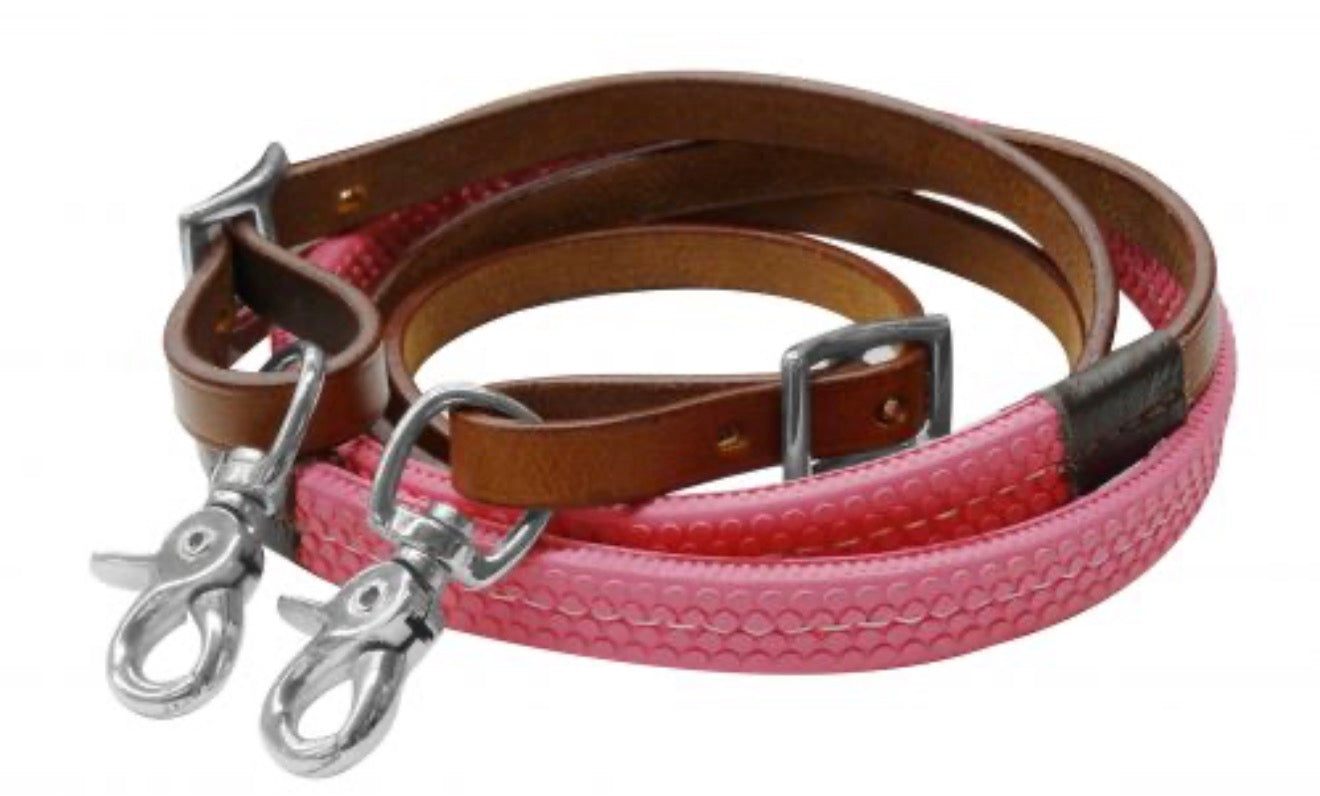 7ft rubber grip barrel reins PINK