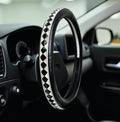 15” Checkered Tooled Leather Steering Wheel Cover