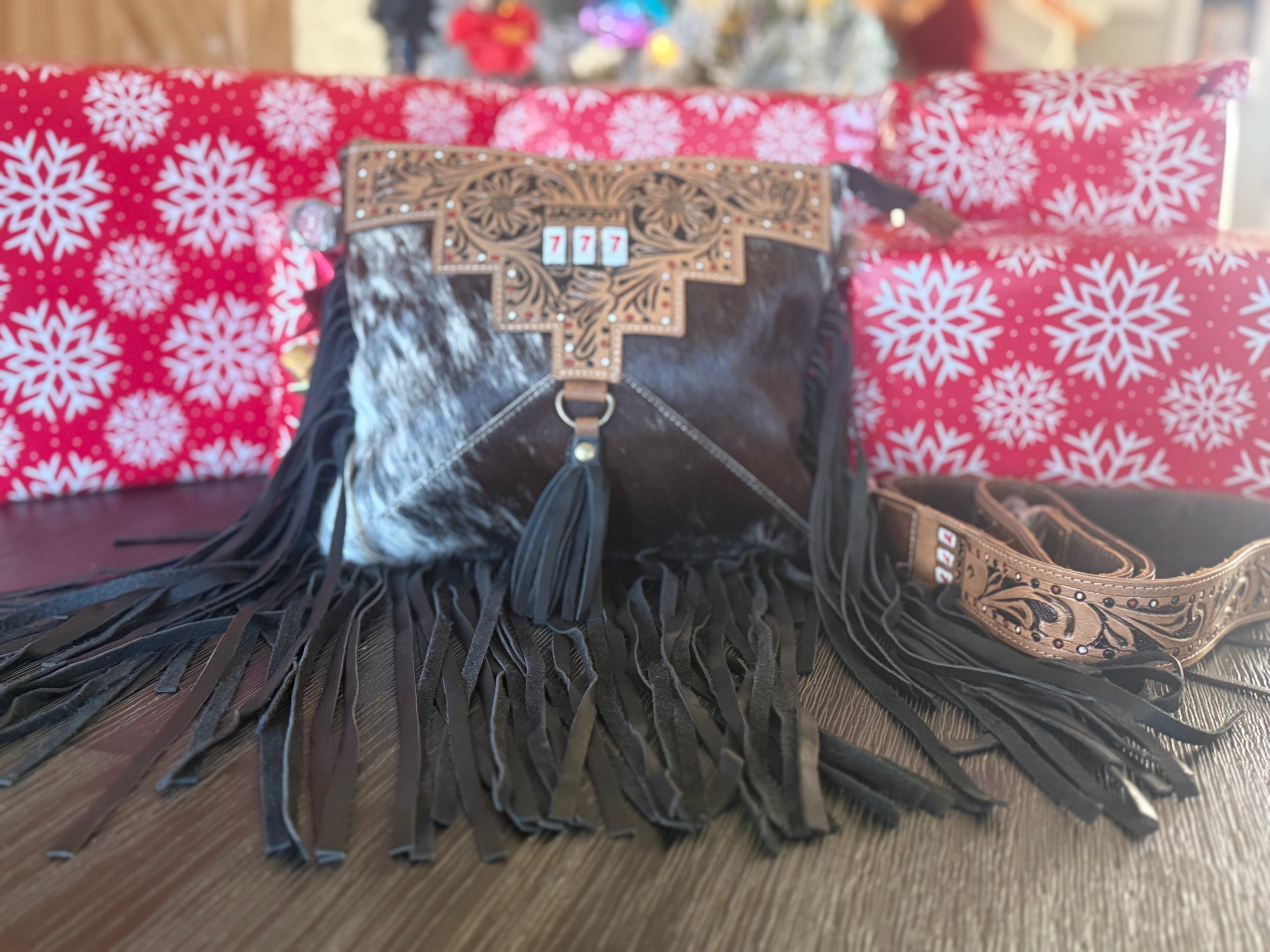 Brown 777 Cowhide & Fringe Crossbody Bag