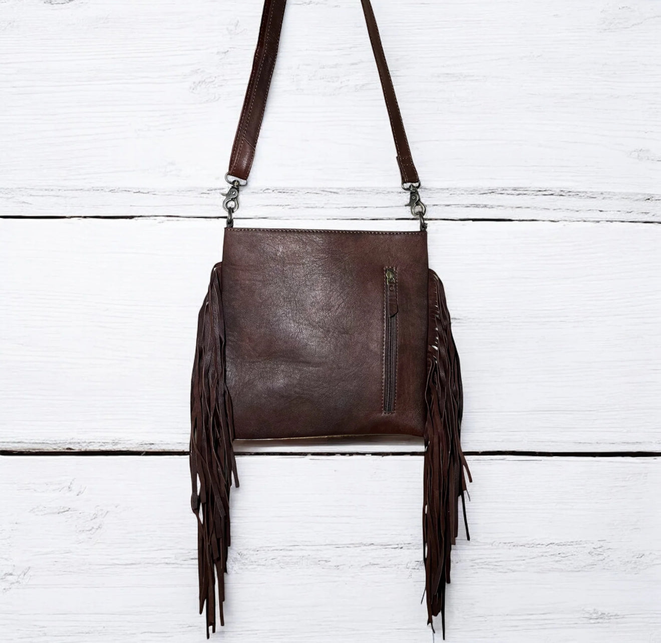 Tooled Leather/Fringe/Cowhide Crossbody Bag