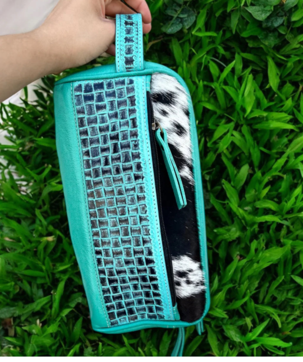 Turquoise Cowhide & Leather Toiletry Bad