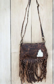 Cow Tag Leather Fringed Crossbody