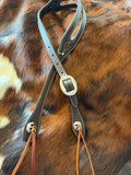 Harness leather split ear headstall with stitched edge