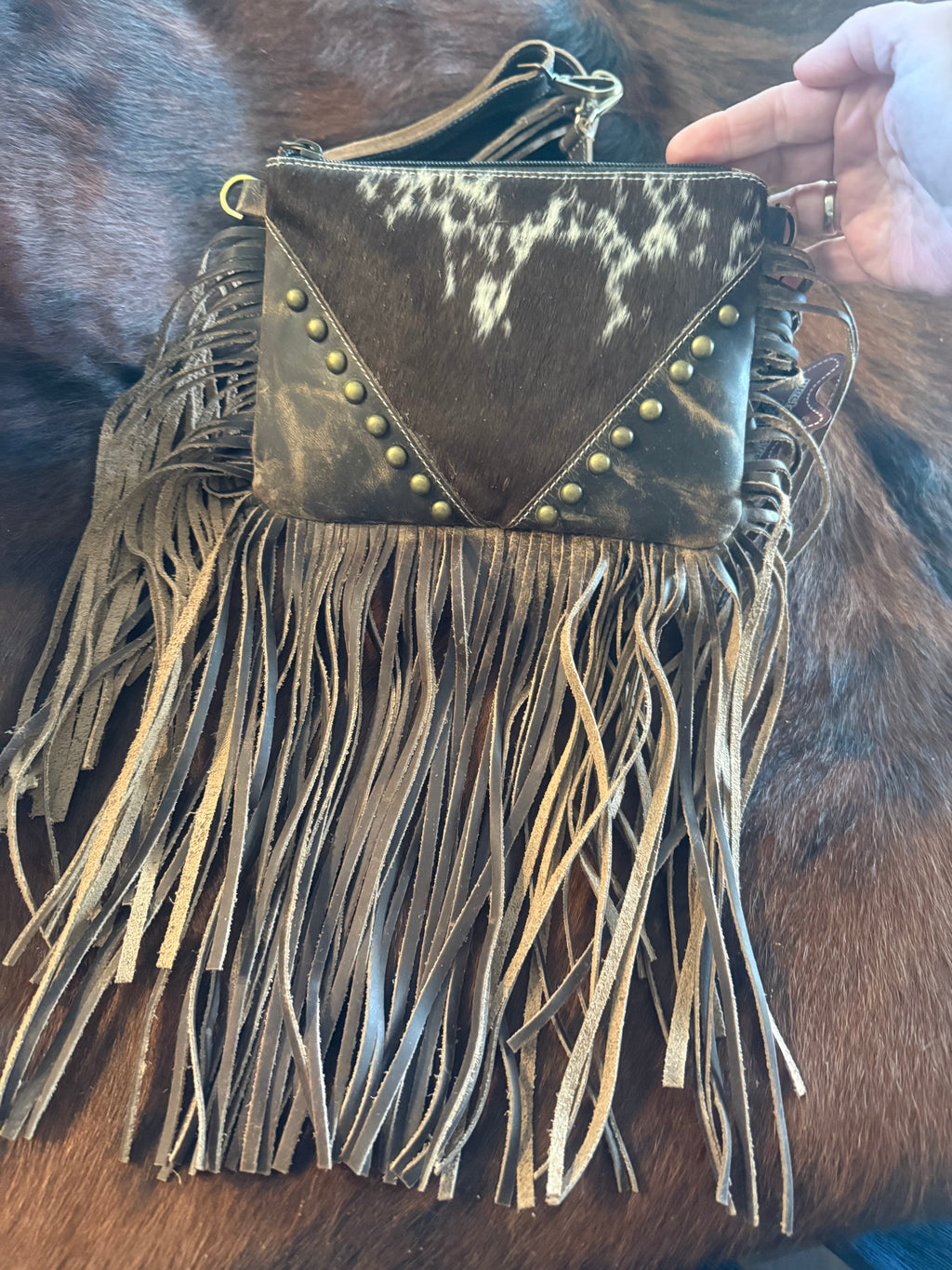 Leather & Cowhide Fringe Crossbody Bag