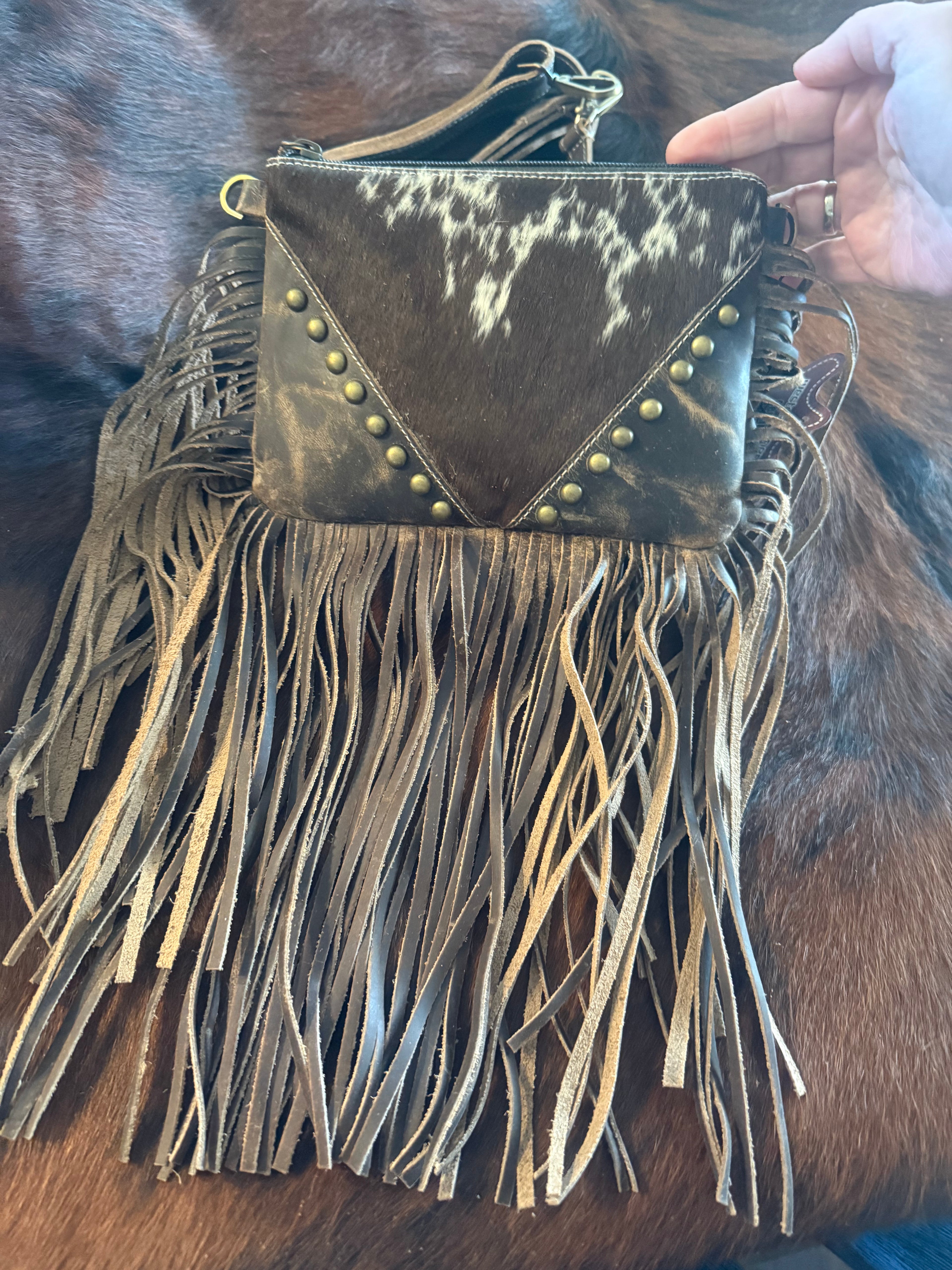 Leather & Cowhide Fringe Crossbody Bag