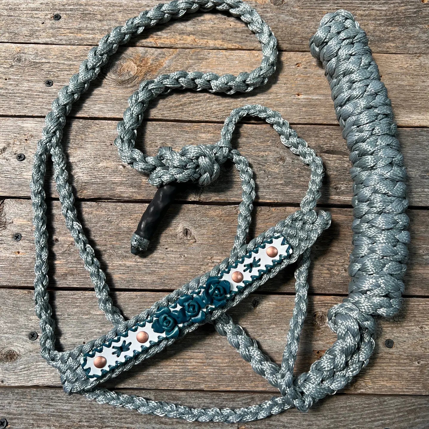 Rodeo Drive Rose - Grey Mule Tape Halter with Blue Flowers