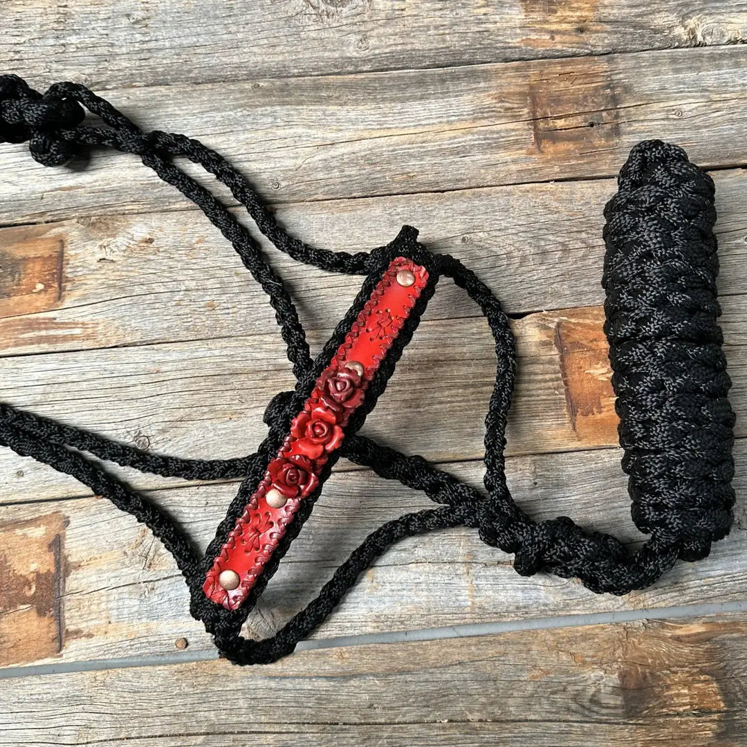 Rodeo Drive Rose - Black Mule Tape Halter with Red roses