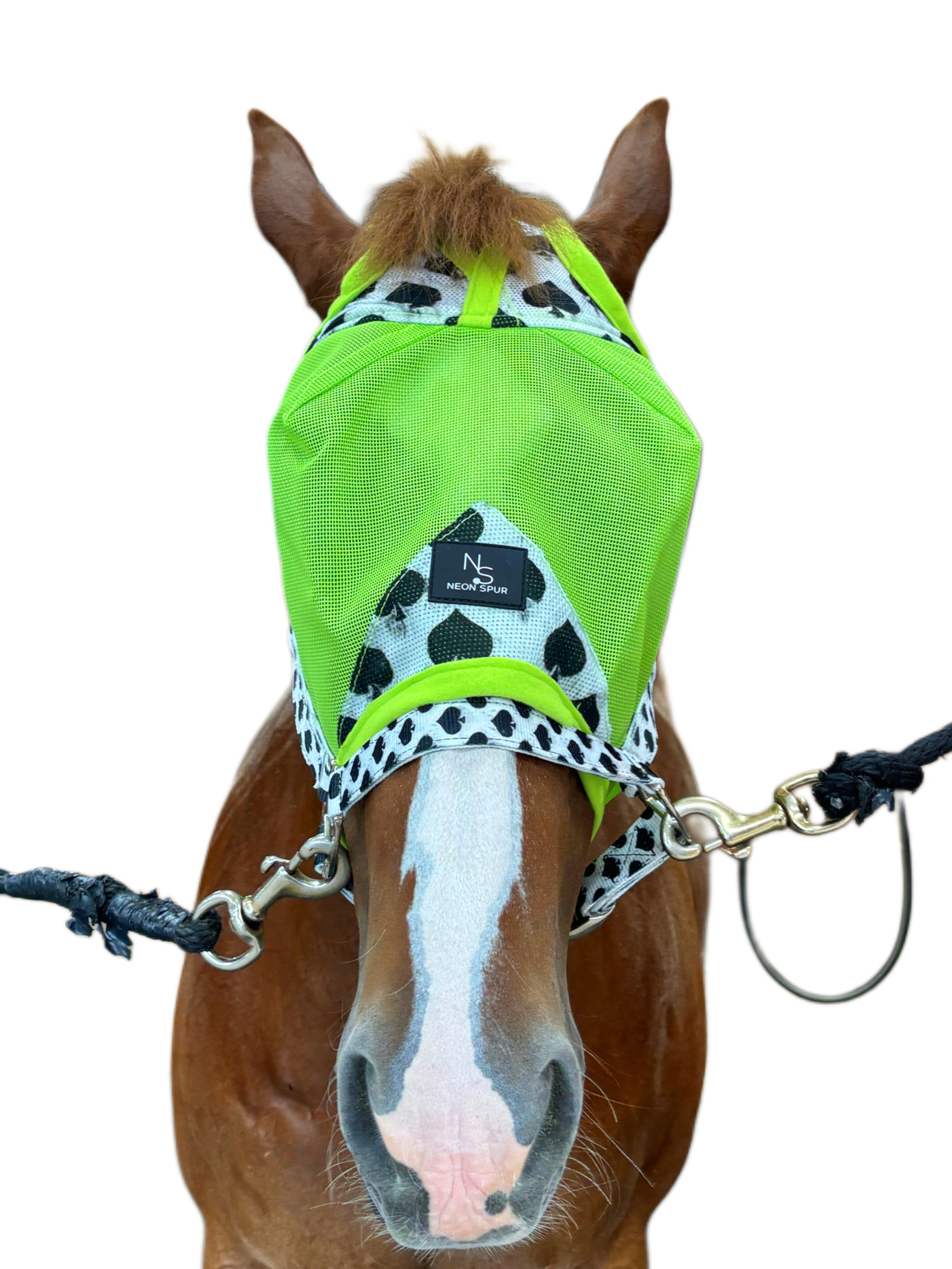 Smokin Spades Fly Mask - Neon Lime Green Mesh