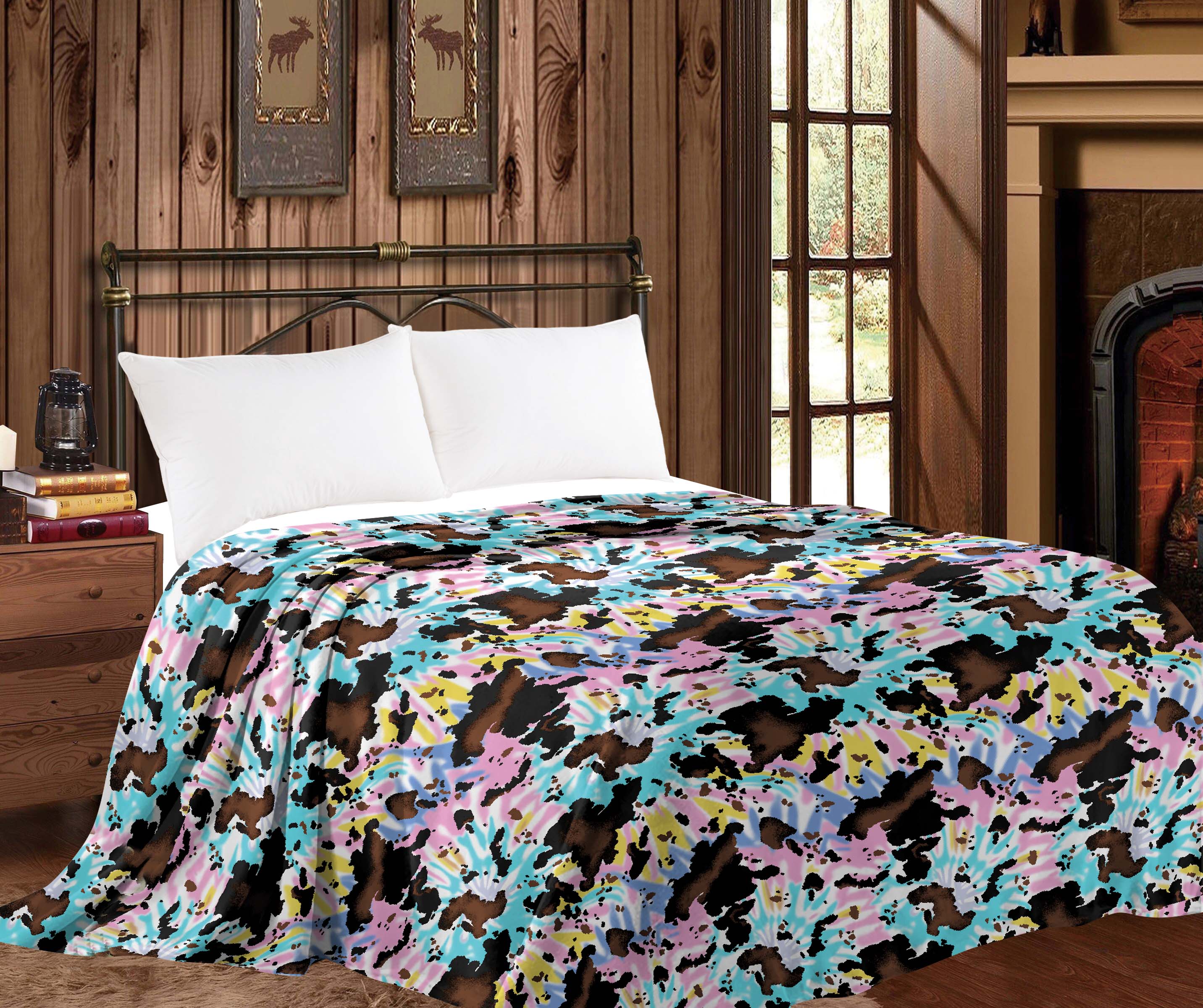 Rainbow Cow print Queen Blanket