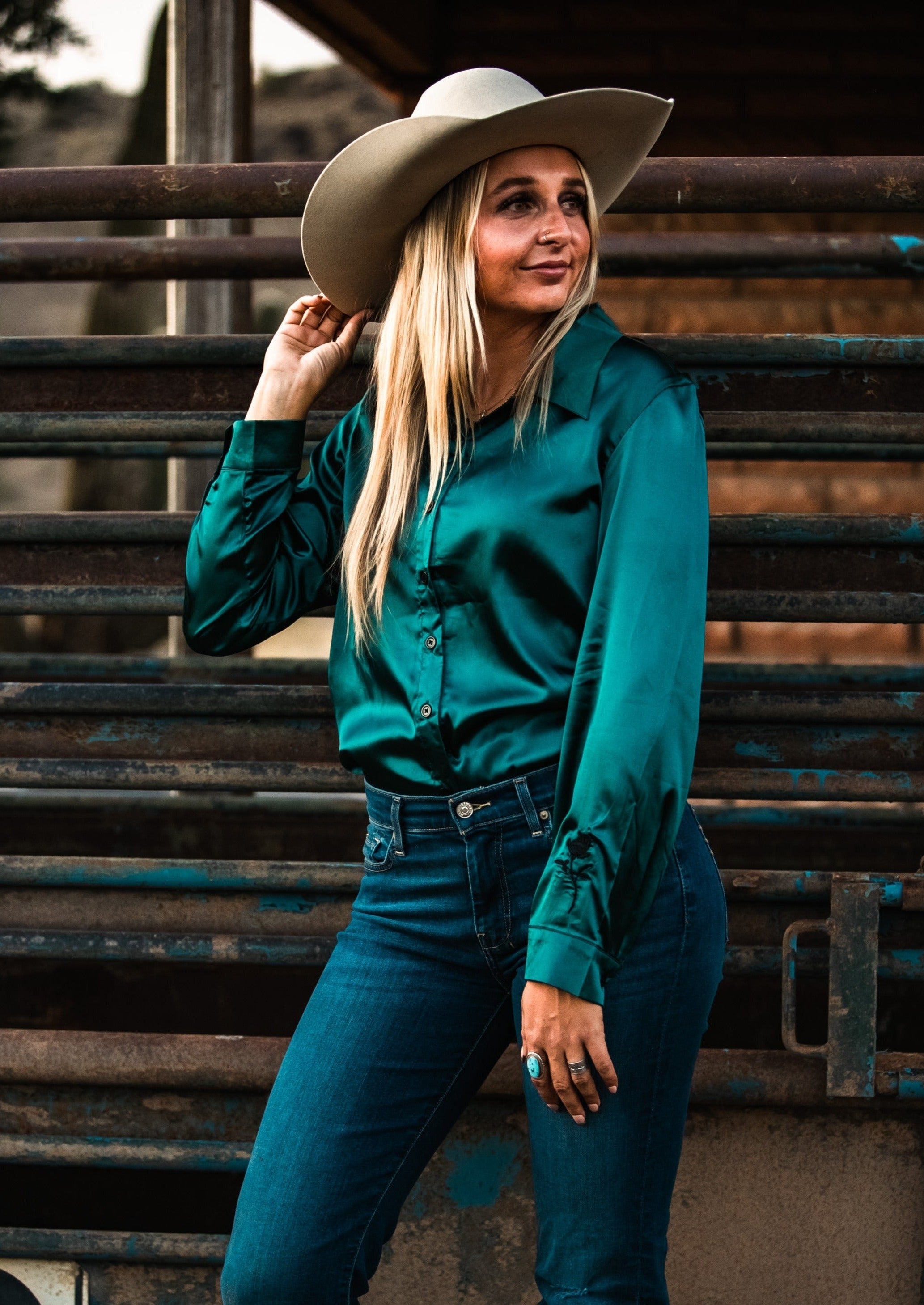 Emerald Satin Rodeo Shirt